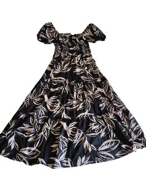 Meadow Rhodes MP Black Tiered Puff Shoulder Square Neck Smocked Dress